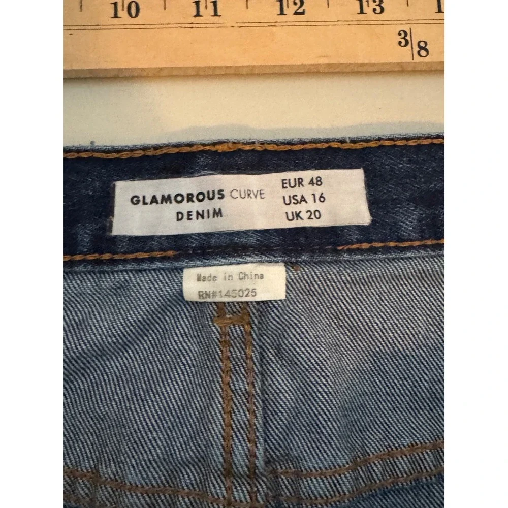 Glamorous Curve Denim Distressed Mini Skirt women's US 16 Blue Raw Hem Plus Size